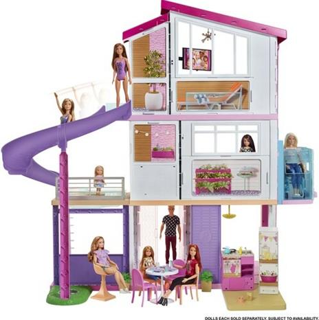 Barbie - casa dei sogni di barbie, playset casa delle bambole con