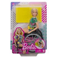 Barbie Fashionista- bambola con sedia a rotelle e lunghi capelli biondi, vestiti alla moda e accessori