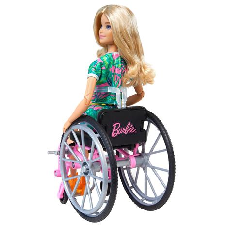 Barbie Fashionista- bambola con sedia a rotelle e lunghi capelli biondi, vestiti alla moda e accessori - 5
