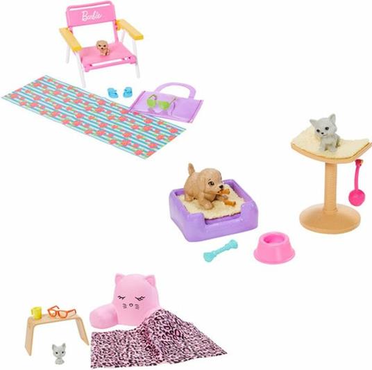 Barbie - Accessori ?Confezione con 6 pezzi, compreso un cucciolo; Assortimento Casuale; 3+ anni