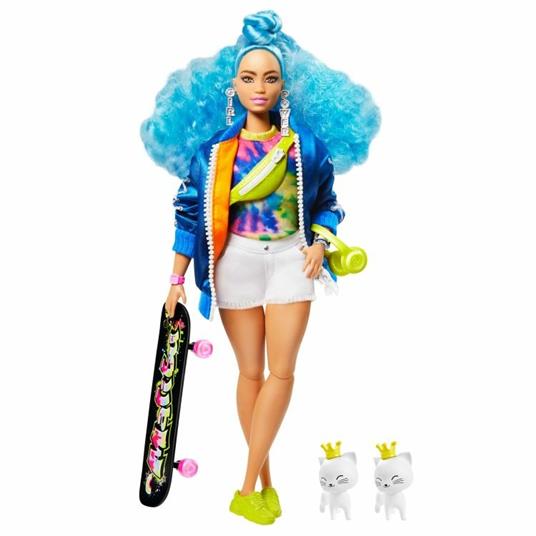 Barbie Extra Bambola Curvy con Capelli Ricci Azzurri, Cucciolo e Accessori alla Moda, Giocattolo per Bambini 3+Anni - 3