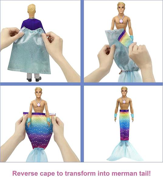 Barbie Ken Dreamtopia 2 in 1 con capelli biondo, trasformazione da principe a tritone, 2 outfit più accessori inclusi - 3