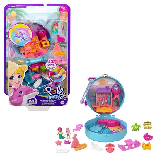 Polly Pocket - Cofanetto Spiaggia dei Delfini e Mare con Micro Bambola Polly, Sirena e Accessori - 9