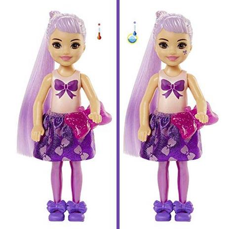 Barbie Chelsea Color Reveal, Serie Glitter, con Bambola, 6 sorprese e Accessori, Giocattolo per bambini 3+anni - 5
