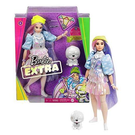 Barbie Extra Bambola capelli fantasy rosa e viola, con 10 Accessori alla Moda, Giocattolo per Bambini 3+ Anni