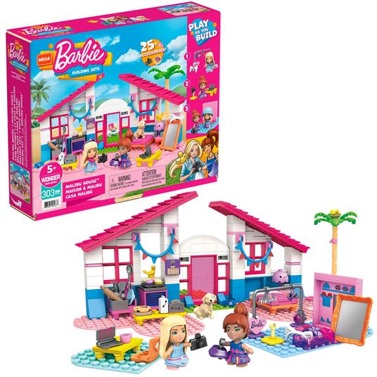 Mega Construx - Barbie Casa di Malibu, Gioco da costruzione con oltre 300 pezzi, 5+ Anni