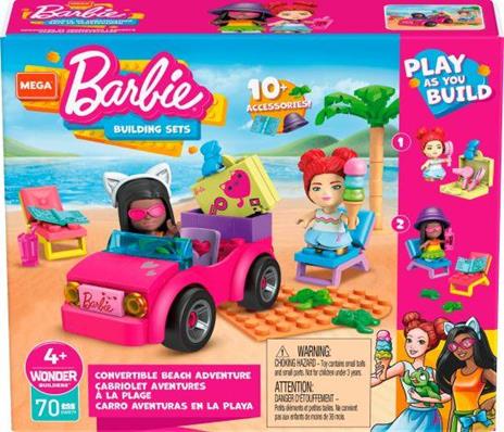 Mega Construx- Playset Avventura sulla Spiaggia con Micro Bambole Barbie con Auto Rosa e Cuccioli di Tartaruga - 2