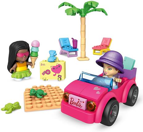Mega Construx- Playset Avventura sulla Spiaggia con Micro Bambole Barbie con Auto Rosa e Cuccioli di Tartaruga - 3