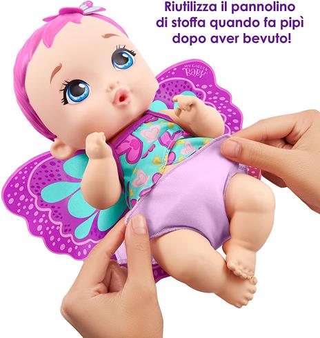 My Garden Baby - Baby Pink Butterfly Beve e Piscia 30 cm, pannolino riutilizzabile, vestito, ali rimovibili - 6