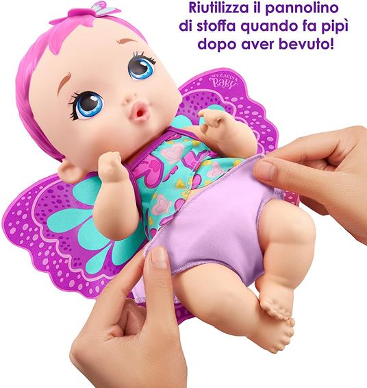 My Garden Baby - Baby Pink Butterfly Beve e Piscia 30 cm, pannolino riutilizzabile, vestito, ali rimovibili - 6