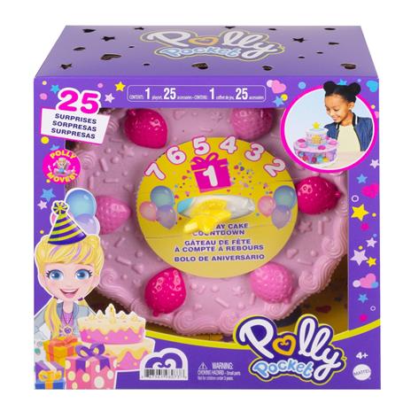?Polly Pocket Torta delle Sorprese a forma di torta di compleanno 7 aree di gioco e 25 sorprese incluse. Mattel (GYW06) - 8