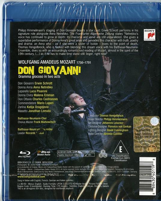 Wolfgang Amadeus Mozart. Don Giovanni (Blu-ray) - Blu-ray di Wolfgang Amadeus Mozart,Anna Netrebko,Erwin Schrott,Charles Castronovo,Thomas Hengelbrock - 2