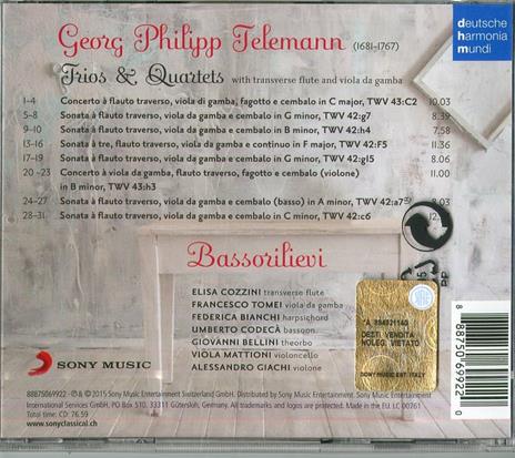 Trii e quartetti con flauto traversiere e viola da gamba - CD Audio di Georg Philipp Telemann,Bassorilievi - 2