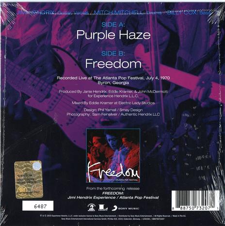 Purple Haze - Freedom - Vinile 7'' di Jimi Hendrix - 2