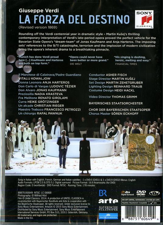 Giuseppe Verdi. La forza del destino (2 DVD) - DVD di Giuseppe Verdi,Jonas Kaufmann,Anja Harteros,Ludovic Tézier,Nadia Krasteva - 2