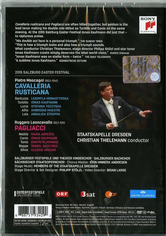 Jonas Kaufmann. Mascagni: Cavalleria rusticana. Leoncavallo: Pagliacci (DVD) - DVD di Christian Thielemann,Jonas Kaufmann - 2