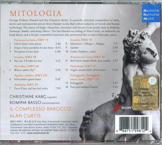 Mitologia - CD Audio di Alan Curtis,Georg Friedrich Händel,Complesso Barocco,Romina Basso,Christiane Karg - 2