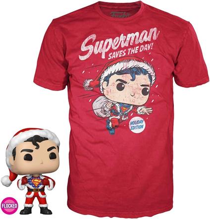 Set Figura Pop & Tee Back Dc Comics Superman Esclusiva Flocked Funko