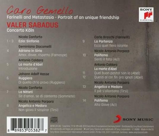 Caro gemello. Farinelli and Metastasio - CD Audio di Concerto Köln,Valer Sabadus - 2