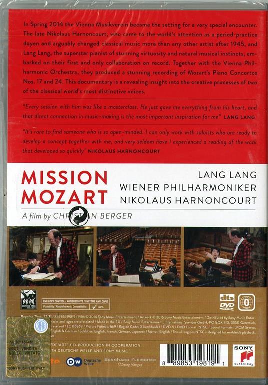 Lang Lang. Mission Mozart (DVD) - DVD di Wolfgang Amadeus Mozart,Lang Lang,Nikolaus Harnoncourt,Wiener Philharmoniker - 2