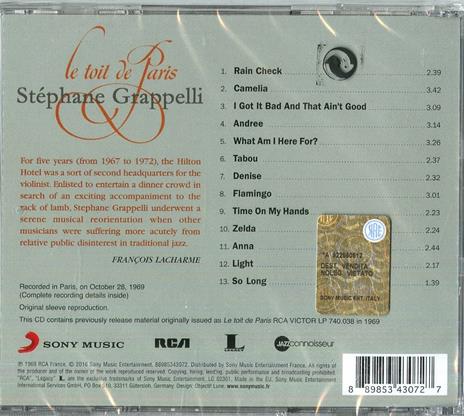 Le toit de Paris (Jazz Connoisseur Collection) - CD Audio di Stephane Grappelli - 2