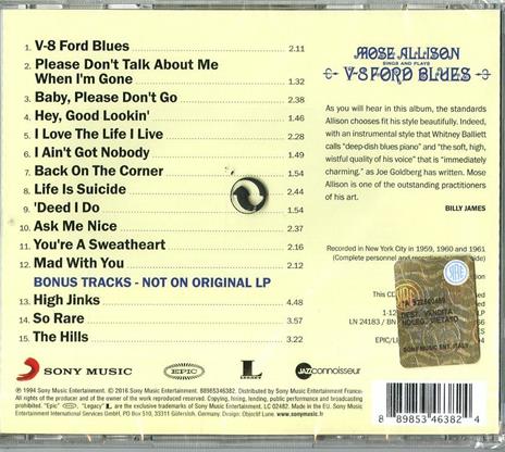 V-8 Ford Blues (Jazz Connoisseur Collection) - CD Audio di Mose Allison - 2