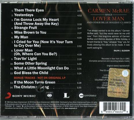 Carmen McRae Sings Lover Man & Other Billie Holiday Classics (Jazz Connoisseur Collection) - CD Audio di Carmen McRae - 2