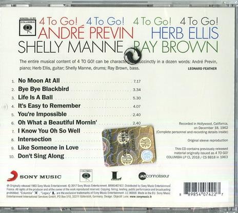 4 to Go! - CD Audio di Ray Brown,André Previn,Shelly Manne,Herb Ellis - 2