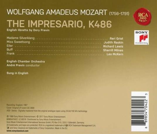 L'impresario teatrale (Der Schauspieldirektor) - CD Audio di Wolfgang Amadeus Mozart,André Previn,English Chamber Orchestra - 2