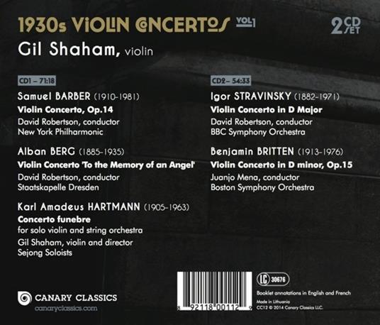 1930's Violin Concertos 1 - CD Audio di Gil Shaham