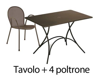 Set Tavolo 120X76Cm + 4 Poltrone Ronda Marrone