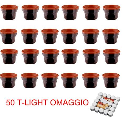 Offerta 24 Fornellini Bagna Cauda Cm 14 Bruna Terre D'Umbria + 50 T-Light Omaggio