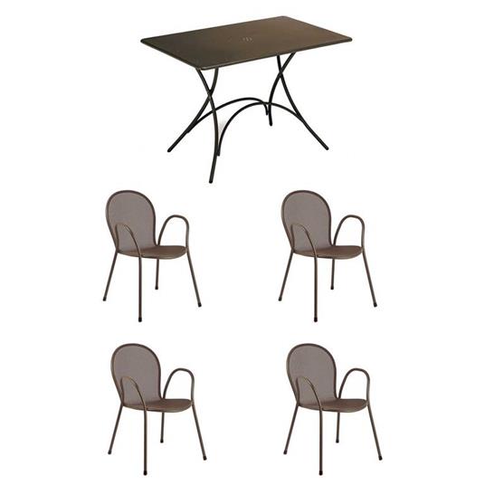 Offerta Emu Set Tavolo Pigalle 118x76cm + 4 Poltrone Ronda Marrone India