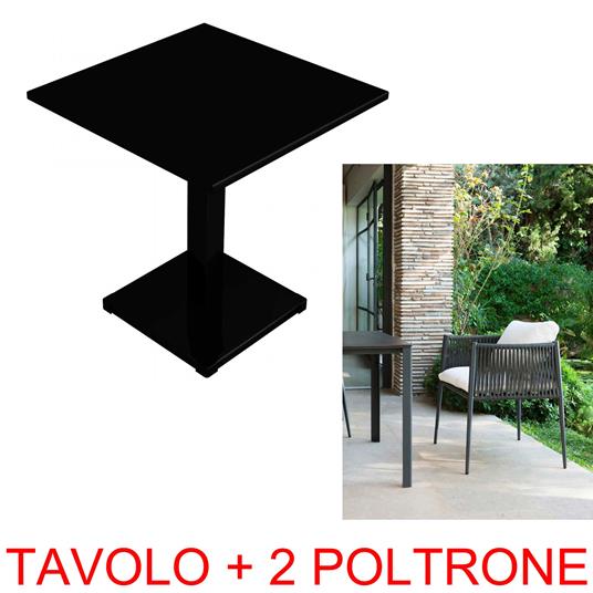 Tavolo Conrad 70X70 + 2 Poltrone Luce Set Da Pranzo Unopiu'' Arredo Giardino Esterno