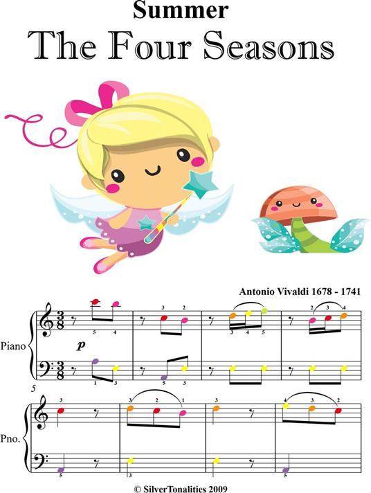 Summer Four Seasons First Movement Easy Piano Sheet Music with Colored Note - Antonio Vivaldi - ebook