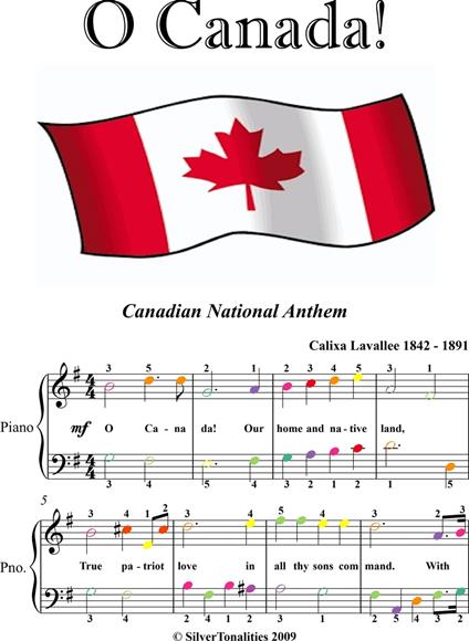 O Canada Easy Piano Sheet Music with Colored Notation - Calixa Lavalee - ebook