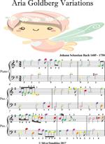 Aria Goldberg Variations Easiest Piano Sheet Music with Colored Notes