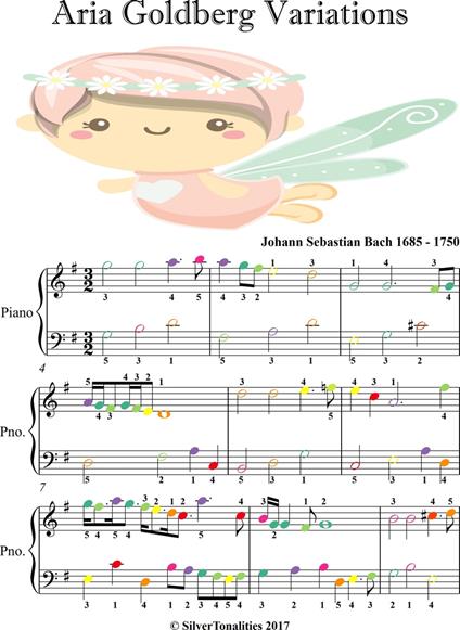 Aria Goldberg Variations Easiest Piano Sheet Music with Colored Notes - Johann Sebastian Bach - ebook