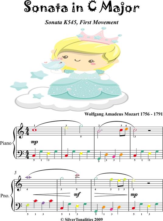 Sonata in C Major K545 1st Mvt Easiest Piano Sheet Music with Colored Notation - Wolfgang Amadeus Mozart - ebook