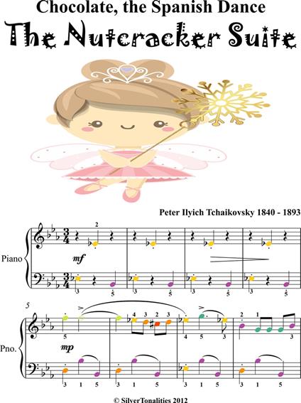 Chocolate Spanish Dance Nutcracker Easy Piano Sheet Music with Colored Notes - Peter Ilyich Tchaikovsky - ebook
