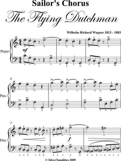 Sailor's Chorus Flying Dutchman Easy Piano Sheet Music - Wilhelm Richard Wagner - ebook