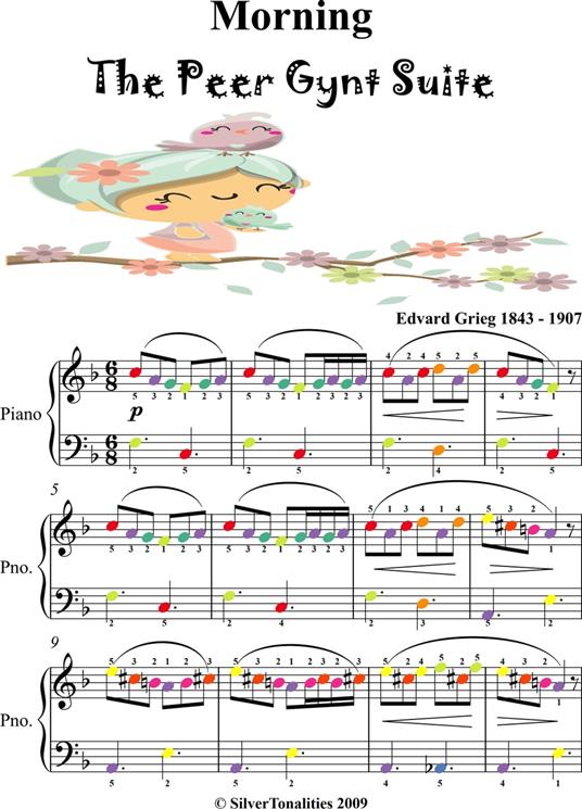 Morning Peer Gynt Suite Easy Piano Sheet Music with Colored Notes - Grieg Edvard - ebook