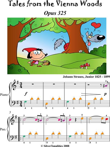 Tales from the Vienna Woods Easy Piano Sheet Music with Colored Notation - Johann Strauss Junior - ebook