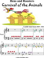 Hens and Roosters Carnival of the Animals Beginner Piano Sheet Music with Colored Notes