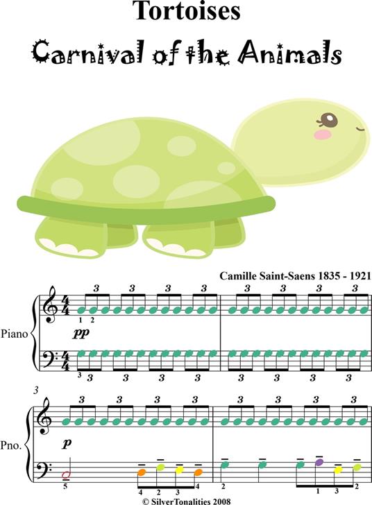 Tortoises Carnival of the Animals Easy Piano Sheet Music with Colored Notation - Saint-Saens Camille - ebook