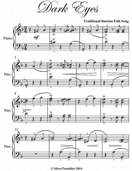 Dark Eyes Elementary Piano Sheet Music - Traditional Folk Song - ebook