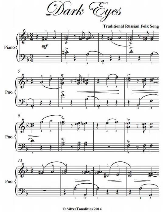 Dark Eyes Elementary Piano Sheet Music - Traditional Folk Song - ebook
