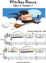 Witches Dance Opus 4 Number 2 Easy Piano Sheet Music with Colored Notes