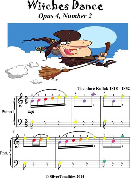 Witches Dance Opus 4 Number 2 Easy Piano Sheet Music with Colored Notes - Theodore Kullak - ebook