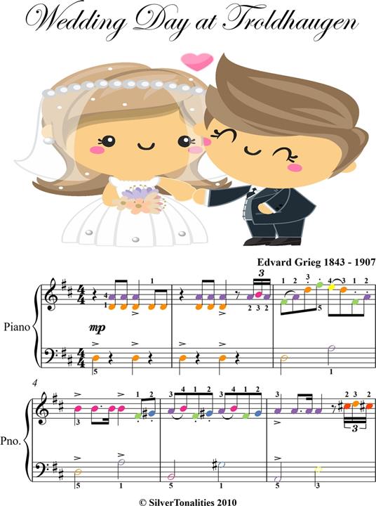 Wedding Day at Troldhaugen Easy Piano Sheet Music with Colored Notes - Grieg Edvard - ebook